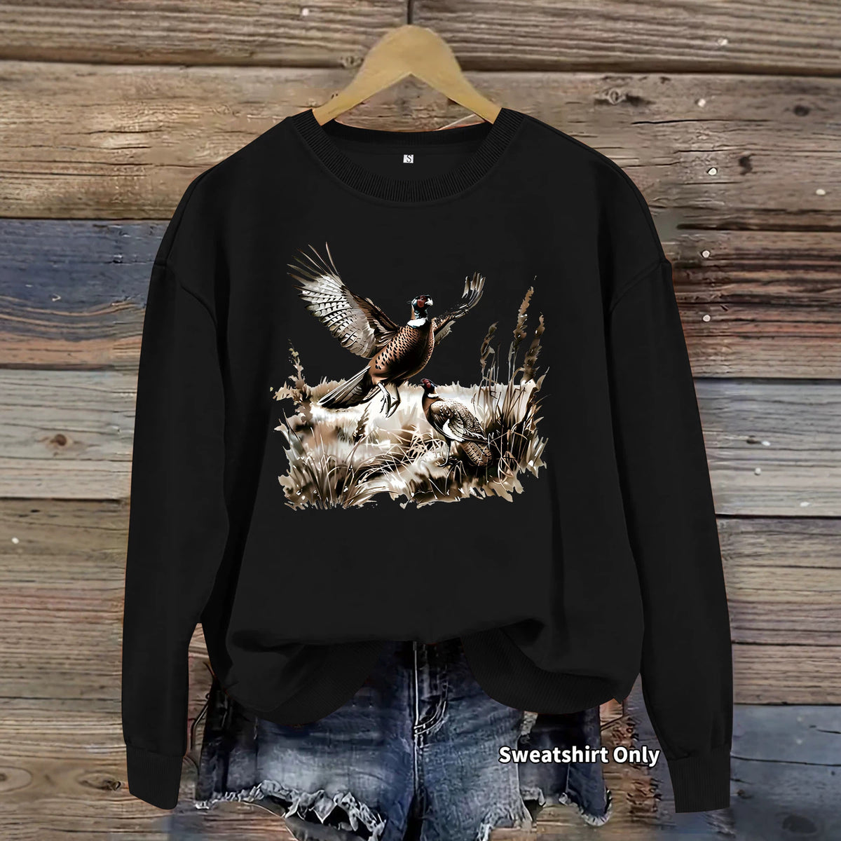 Pheasant Print Crewneck Fleece Sweatshirt