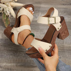 Studded Wood-Look Block Heel Sandals
