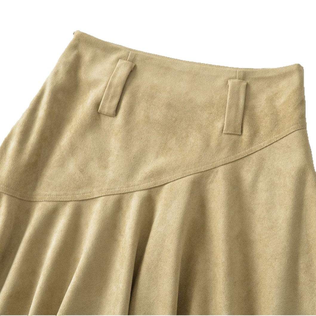 Asymmetric Faux Suede Midi Skirt