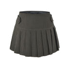 Pinstripe Pleated Mini Skirt in coffee brown, shown flat