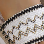 Embroidered Band Espadrille Platform Slides