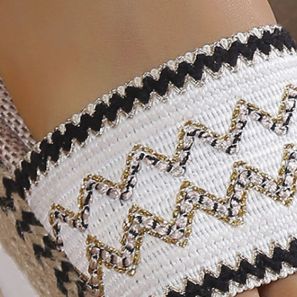 Embroidered Band Espadrille Platform Slides