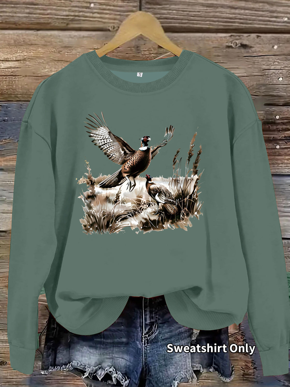 Pheasant Print Crewneck Fleece Sweatshirt