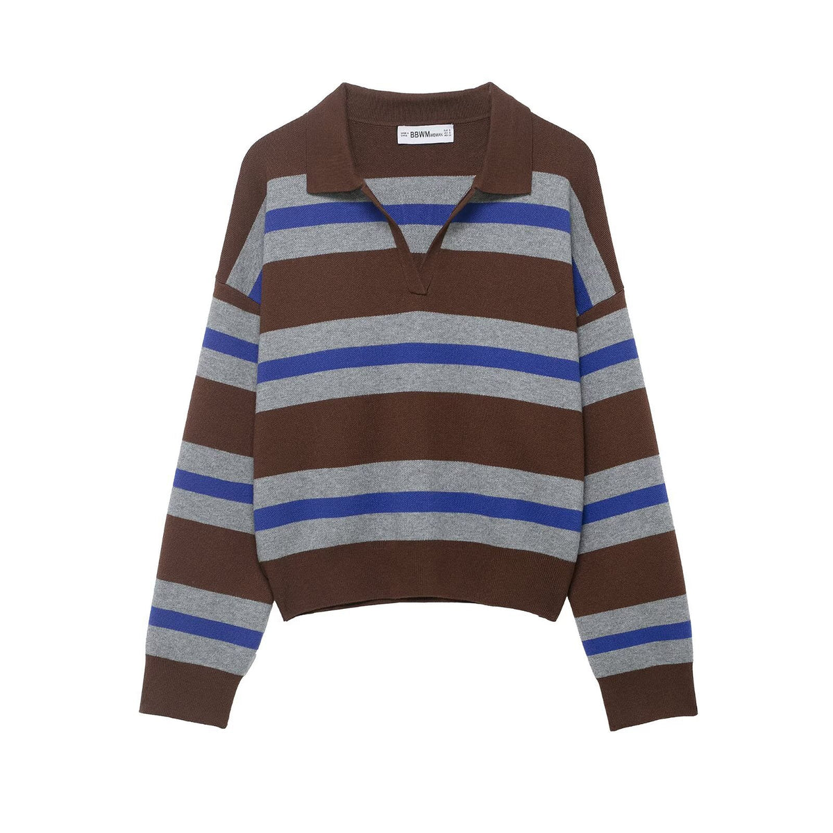 Striped Polo Collar Knit Sweater