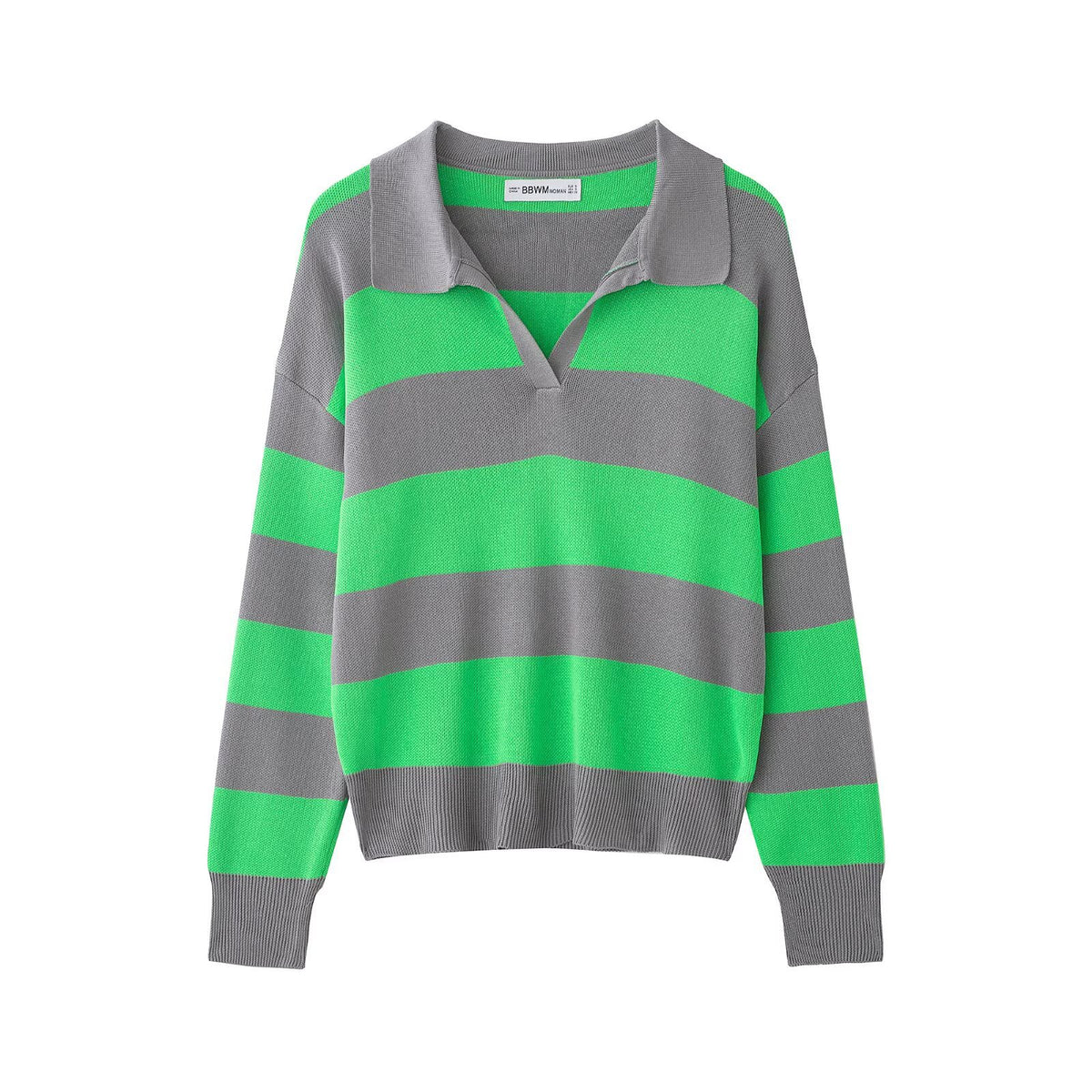 Striped Polo Collar Knit Sweater