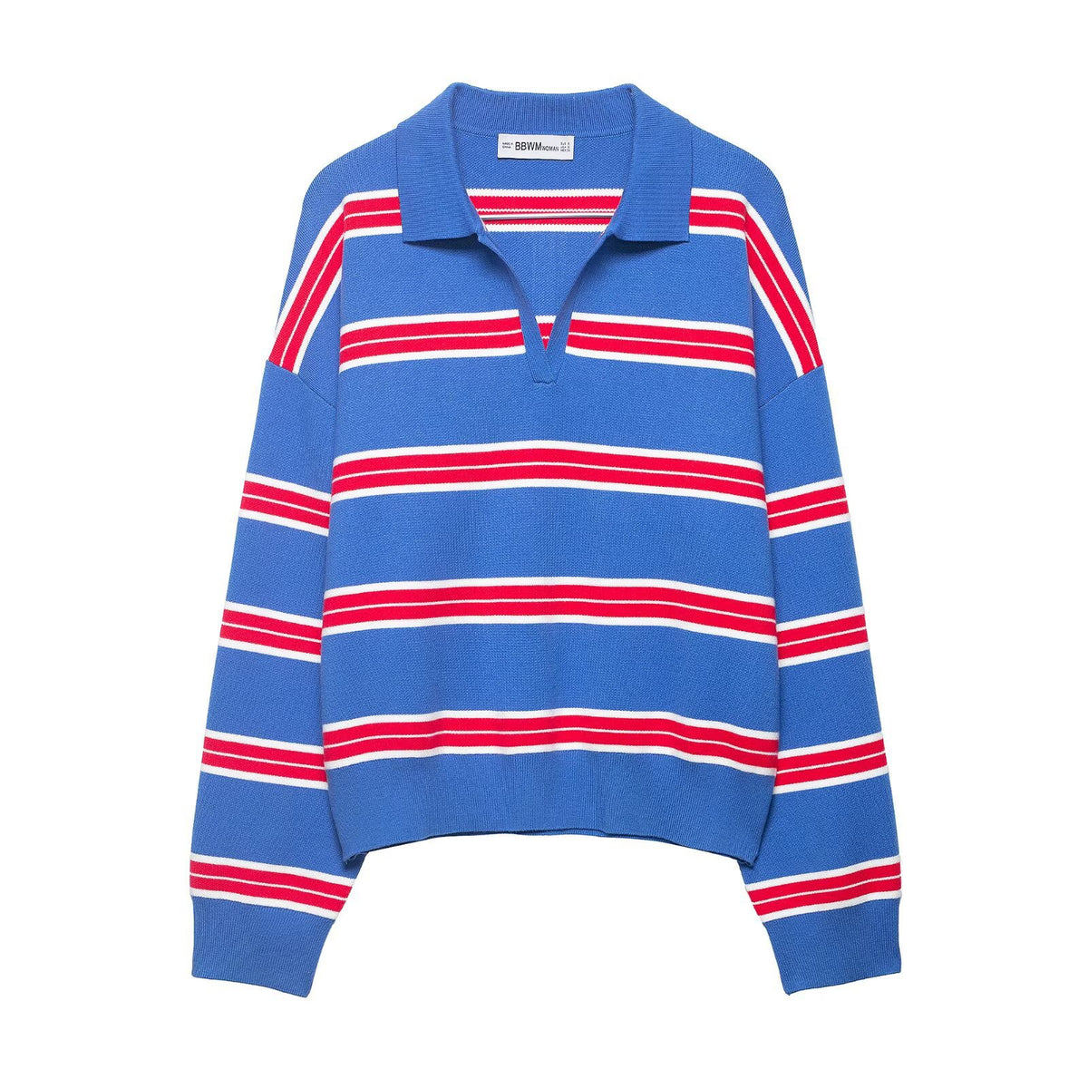 Striped Polo Collar Knit Sweater
