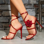 Rose Accent Strappy Stiletto Sandals