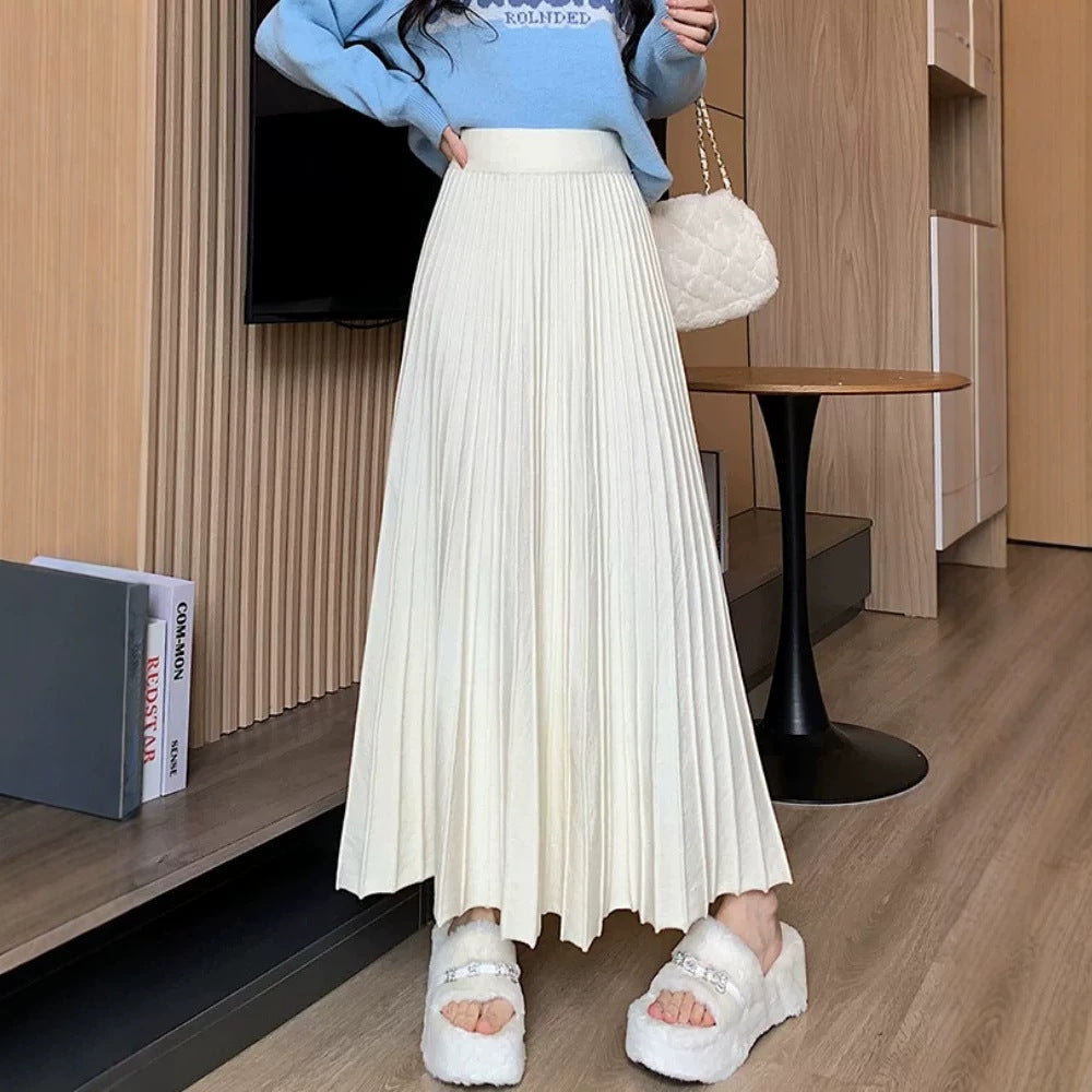 Long Pleated Knit Skirt