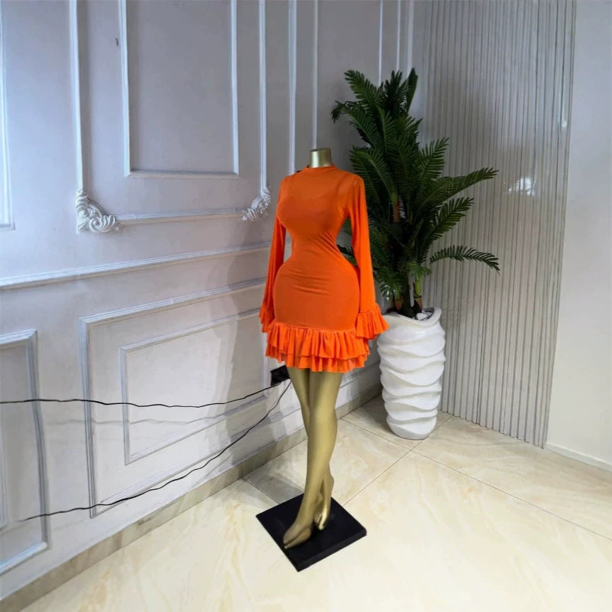 Ruffle Hem Mesh Mini Dress