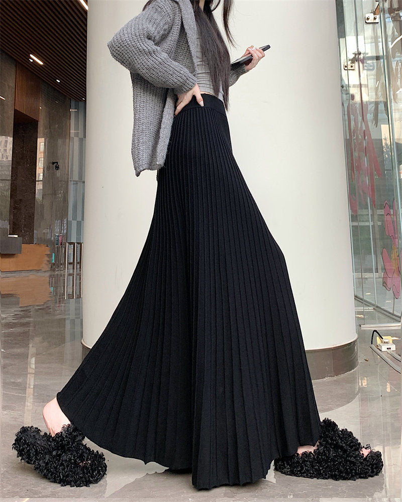 Long Pleated Knit Skirt