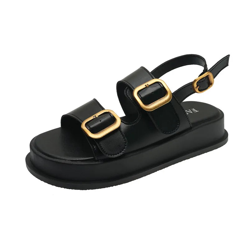 Double Buckle Platform Slingback Sandals