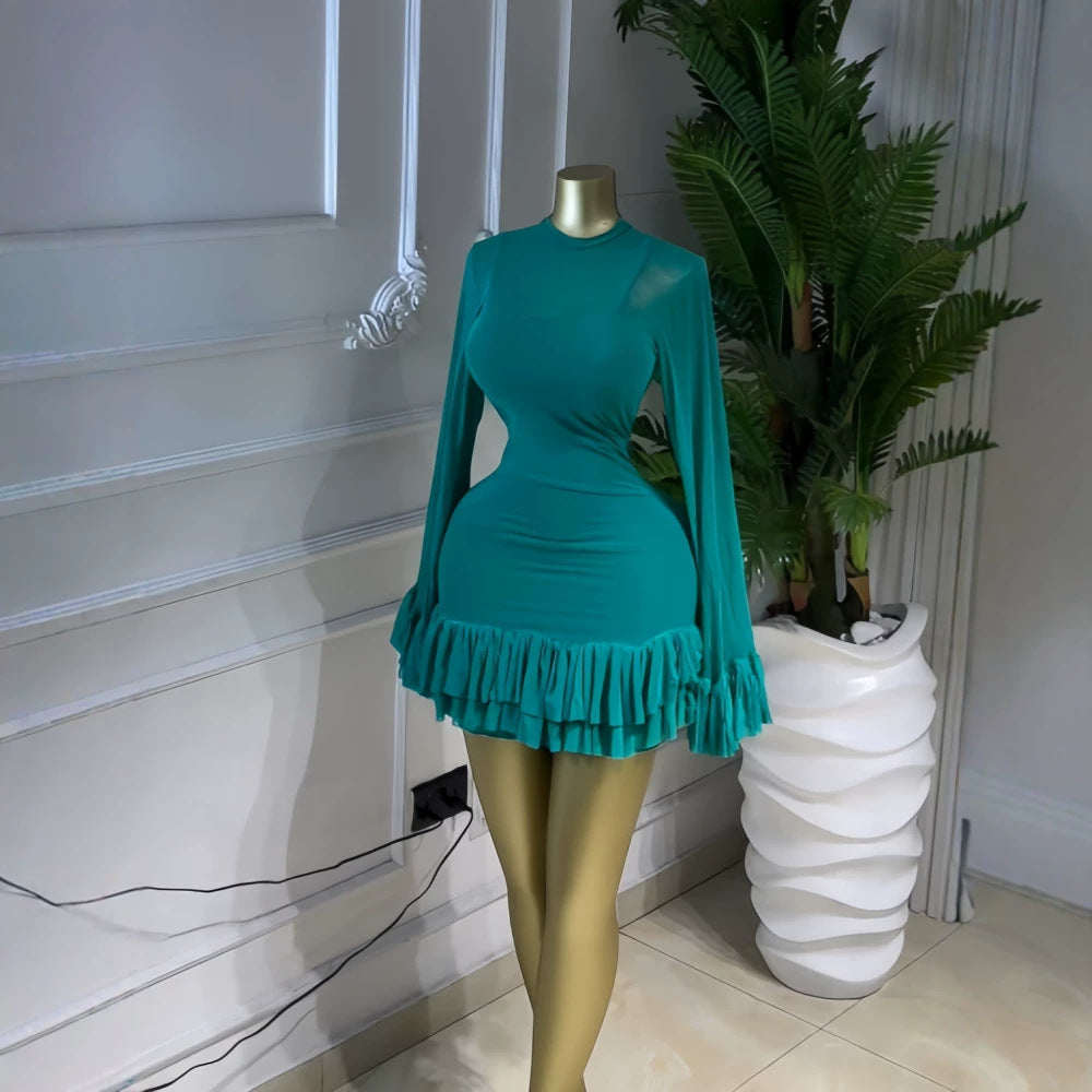 Ruffle Hem Mesh Mini Dress