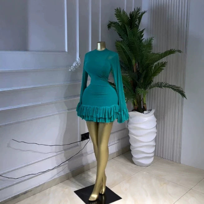 Ruffle Hem Mesh Mini Dress