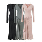 Henley Tie-Waist Rib Maxi Dress