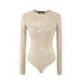 Floral Rib Knit Bodysuit in cream with a tonal flower pattern, shown flat