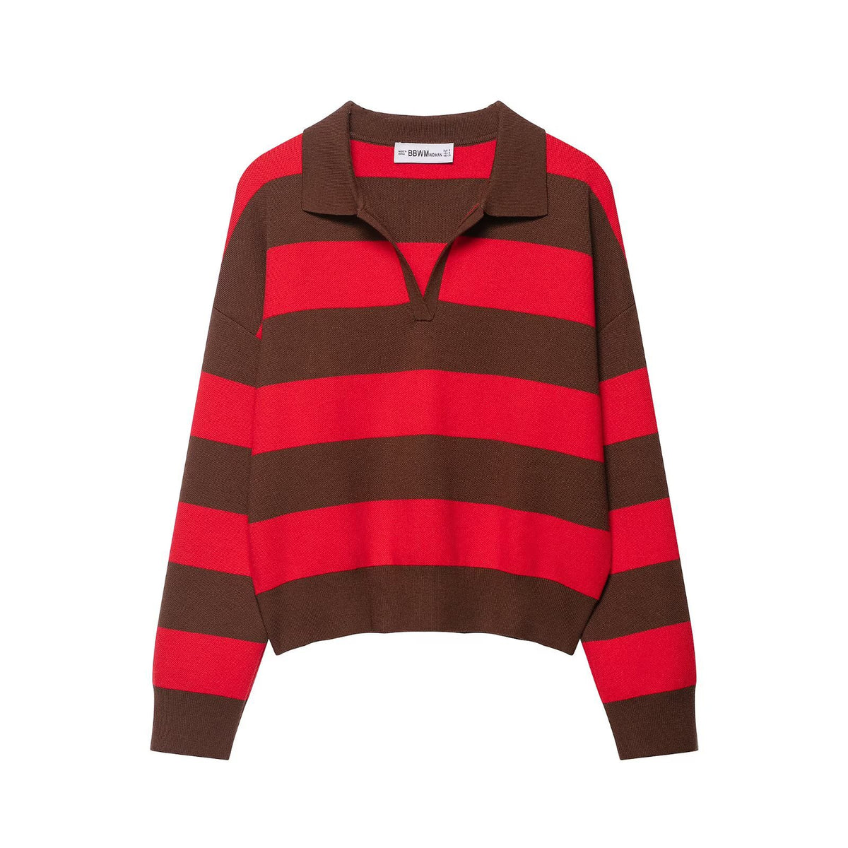 Striped Polo Collar Knit Sweater