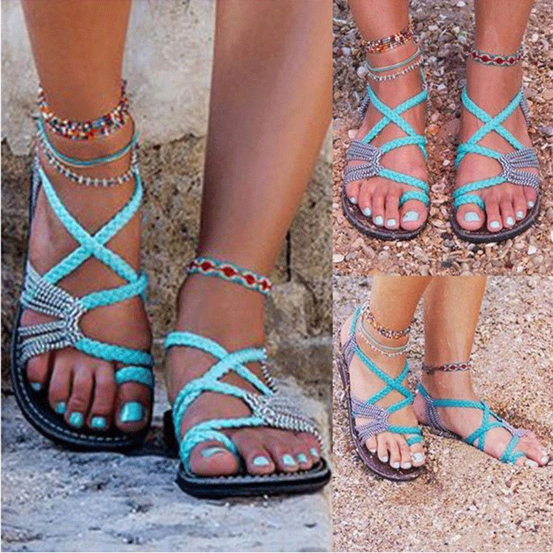 Braided Cord Strappy Flat Sandals