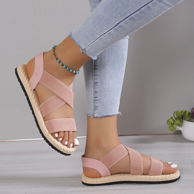 Crisscross Stretch Strap Flat Sandals