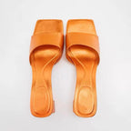 Metallic Square Toe Heeled Mules