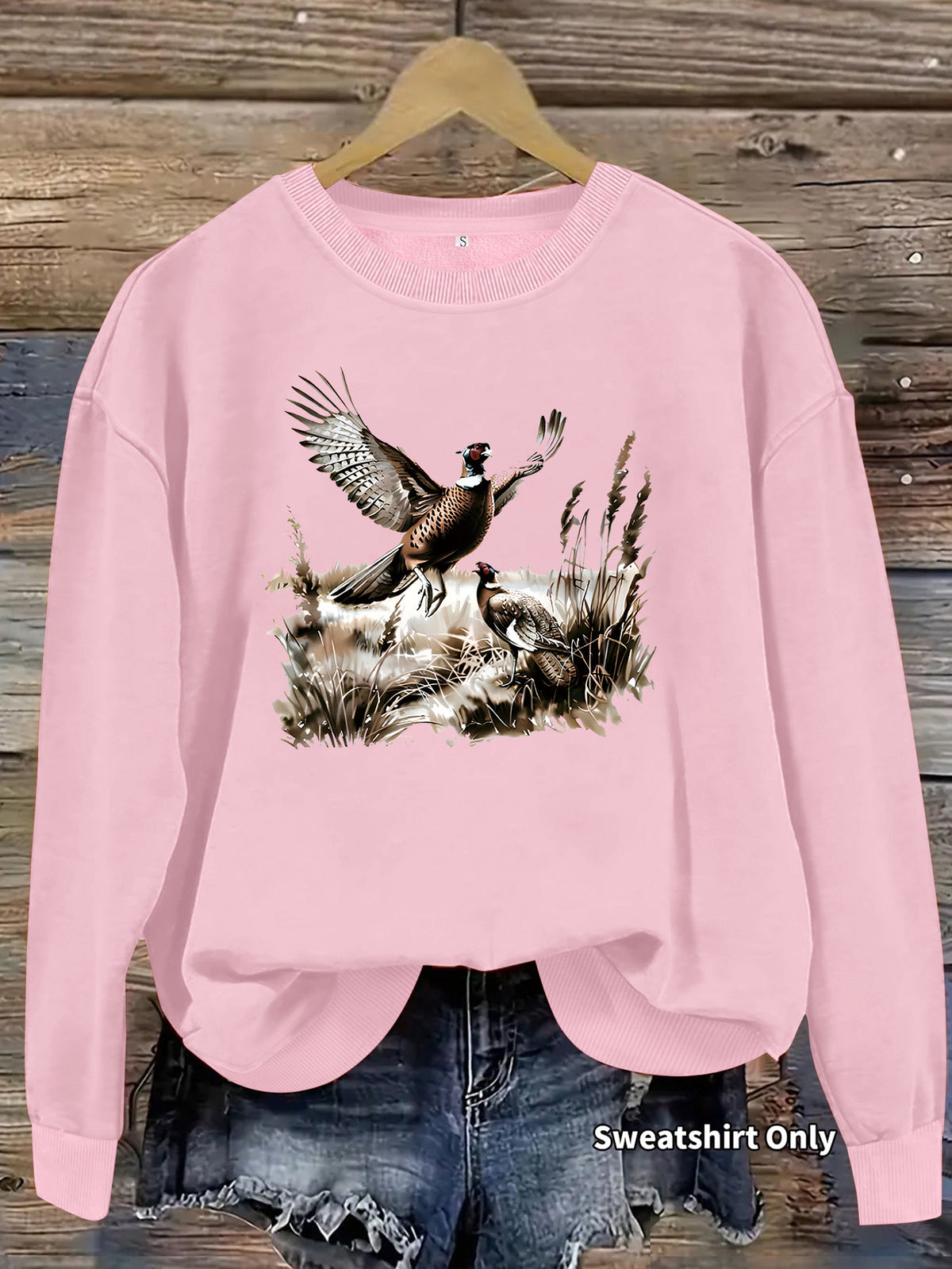 Pheasant Print Crewneck Fleece Sweatshirt