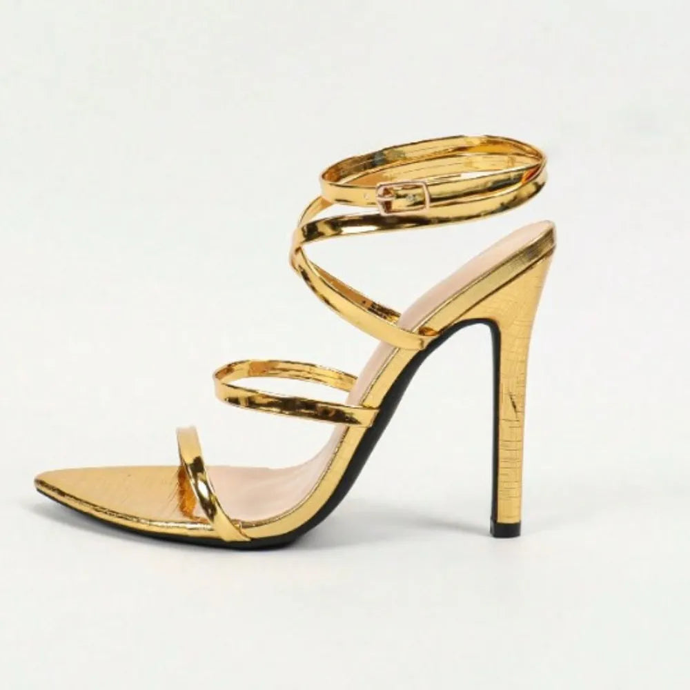 Rose Accent Strappy Stiletto Sandals