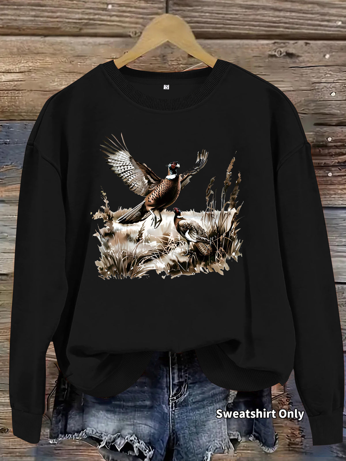 Pheasant Print Crewneck Fleece Sweatshirt