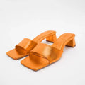 Metallic Square Toe Heeled Mules