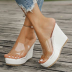 Clear Strap Platform Wedge Slides