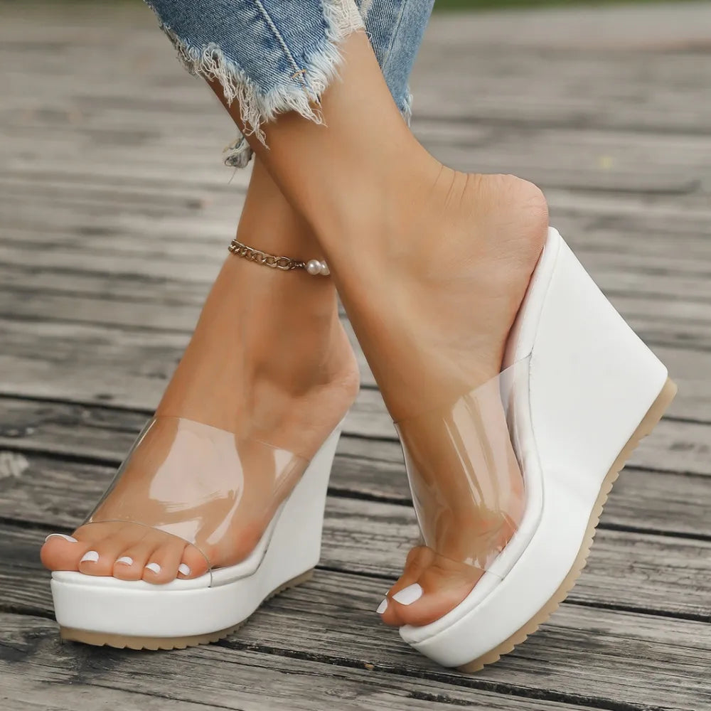 Clear Strap Platform Wedge Slides