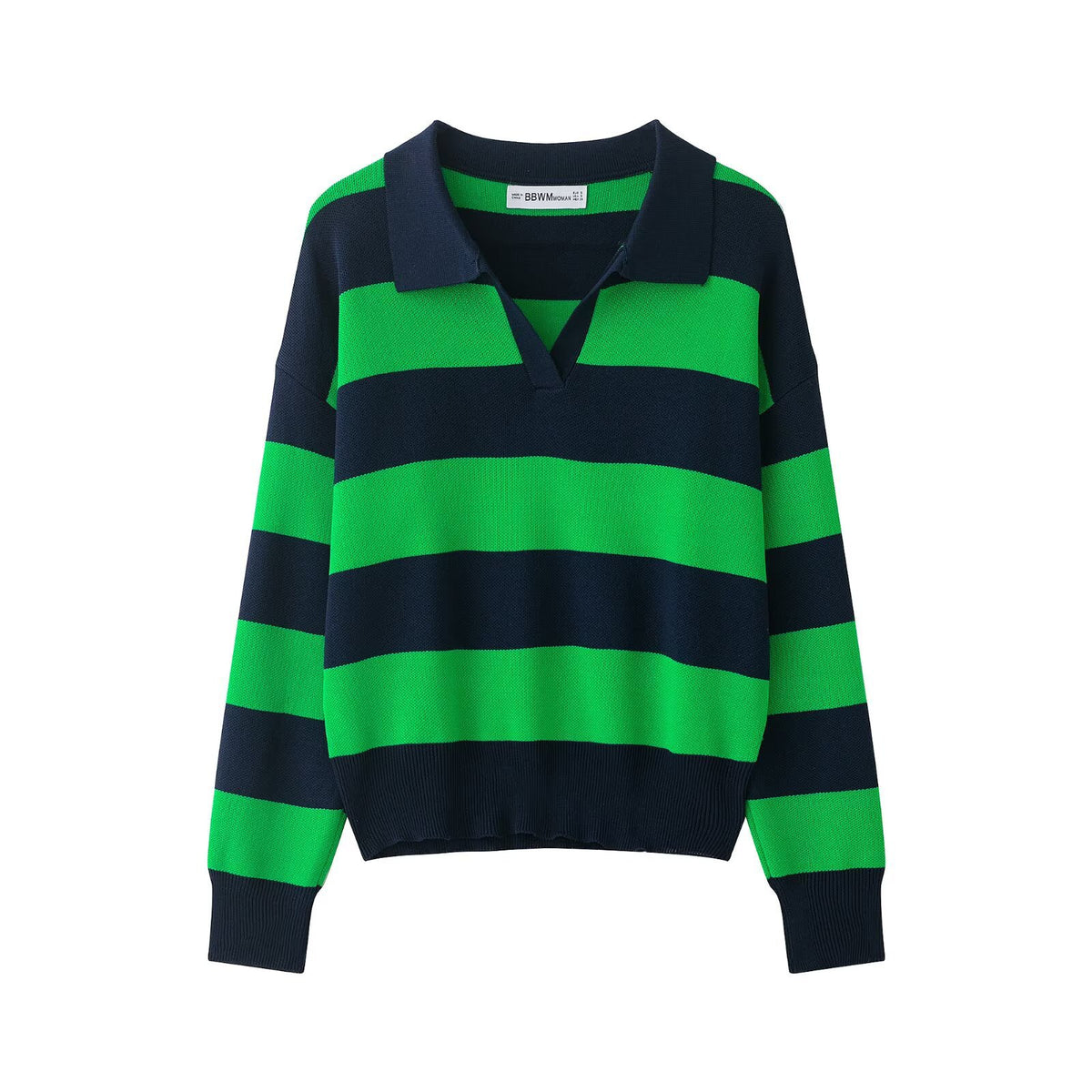 Striped Polo Collar Knit Sweater