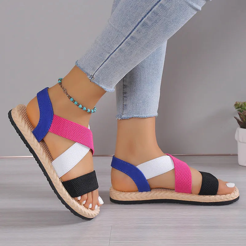 Crisscross Stretch Strap Flat Sandals