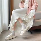 Ruffle Slit Knit Midi Skirt