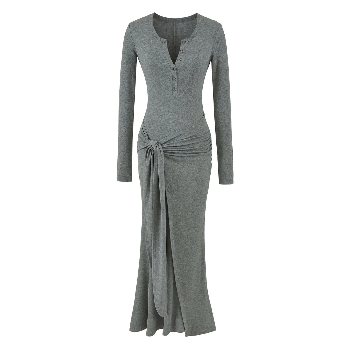 Henley Tie-Waist Rib Maxi Dress