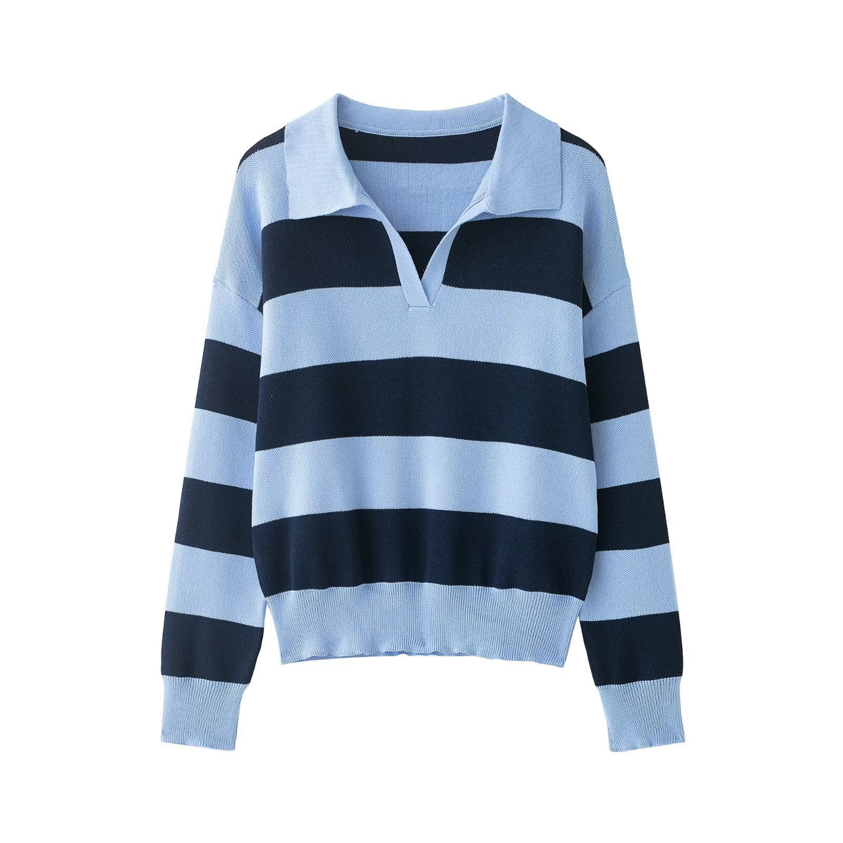 Striped Polo Collar Knit Sweater