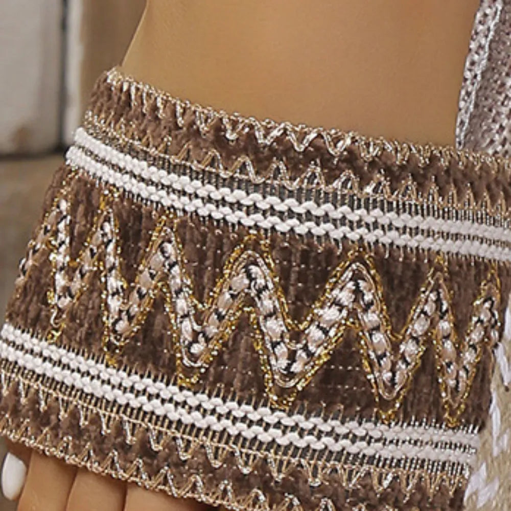 Embroidered Band Espadrille Platform Slides