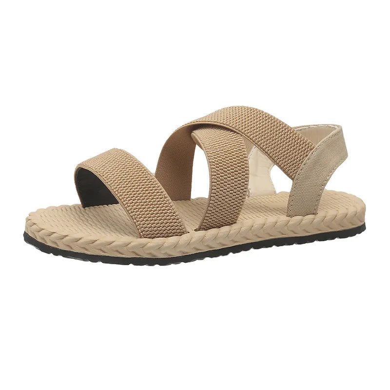 Crisscross Stretch Strap Flat Sandals