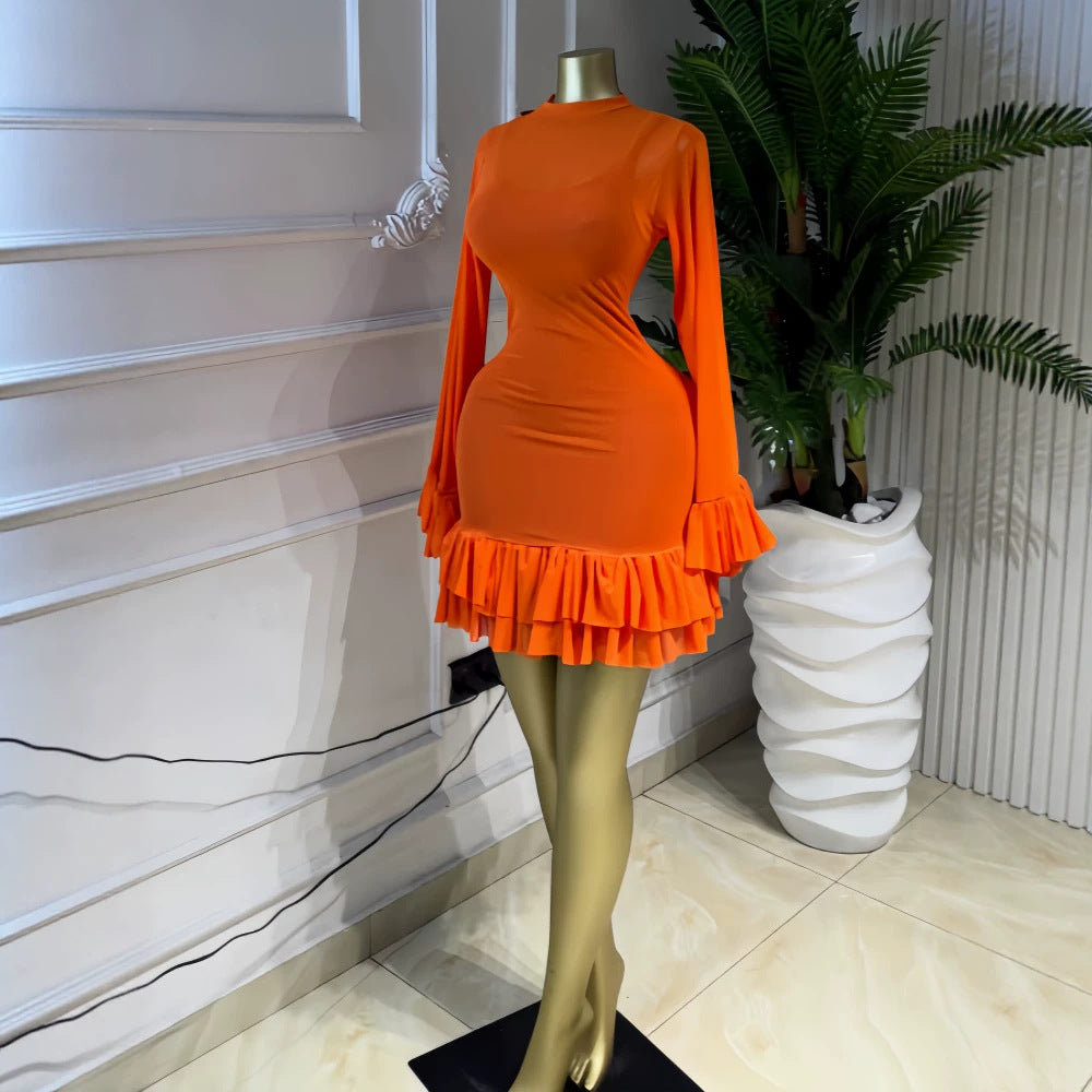 Ruffle Hem Mesh Mini Dress