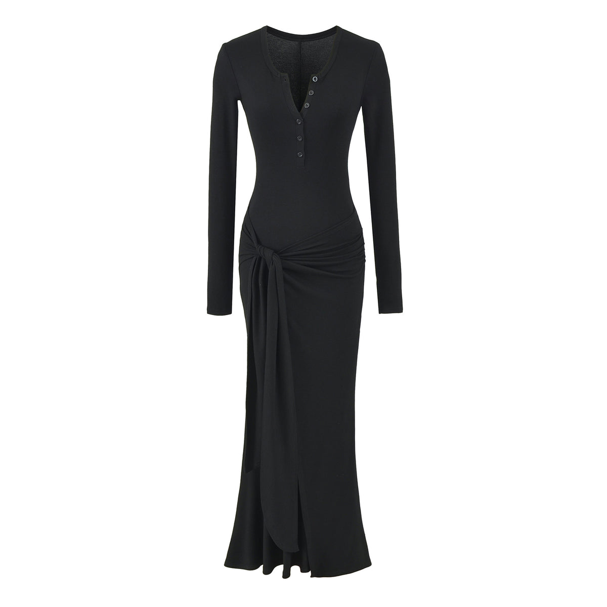 Henley Tie-Waist Rib Maxi Dress