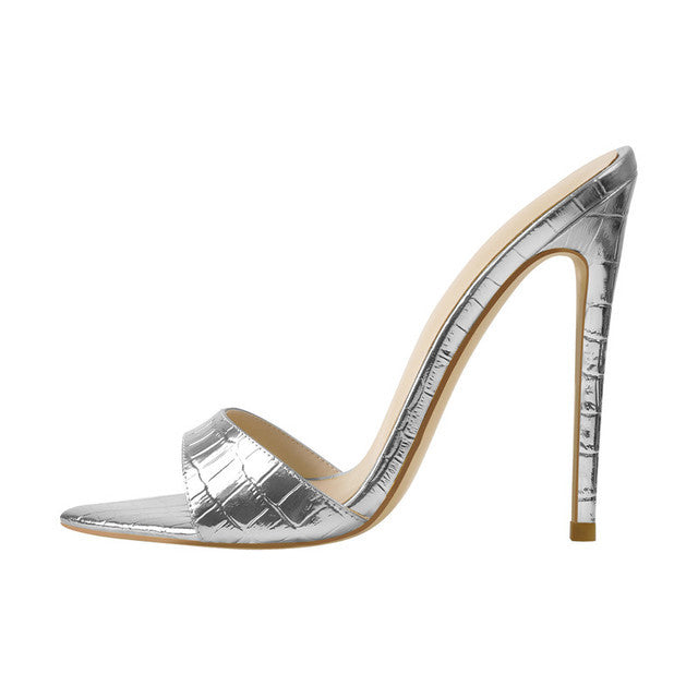 Pointed Peep Toe Stiletto Mules