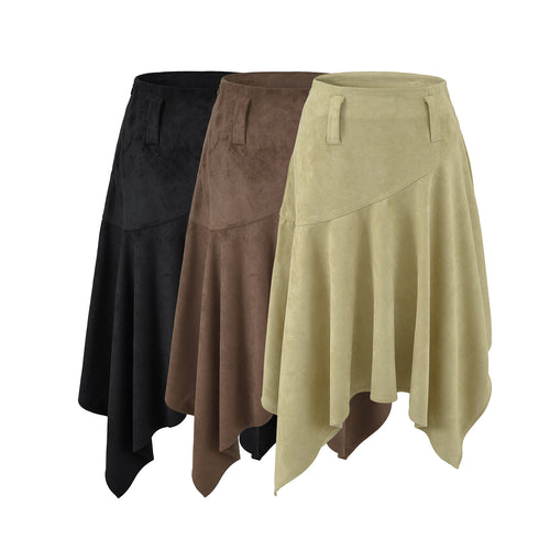 Asymmetric Faux Suede Midi Skirt