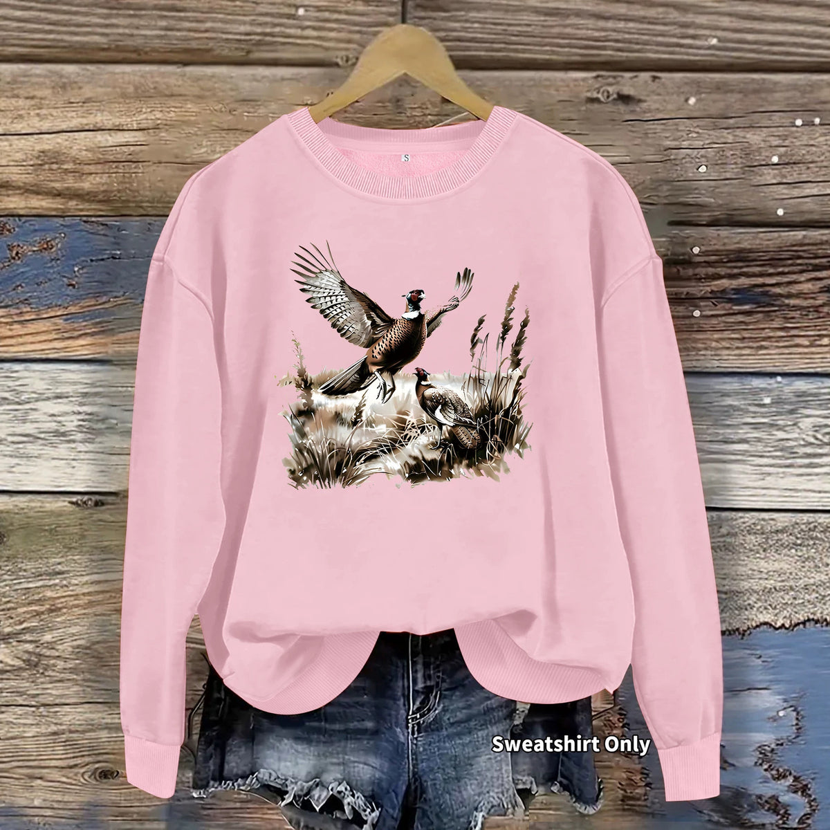 Pheasant Print Crewneck Fleece Sweatshirt