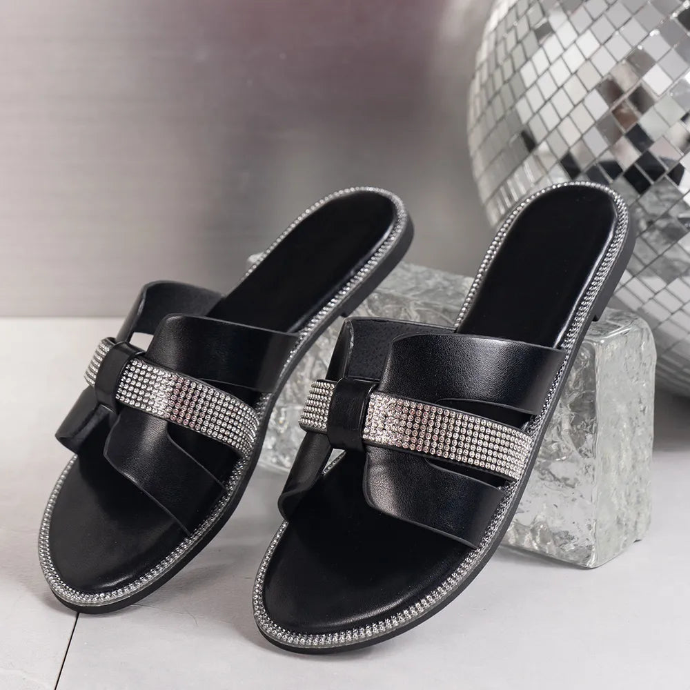 Rhinestone H-Band Flat Slides