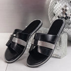 Rhinestone H-Band Flat Slides