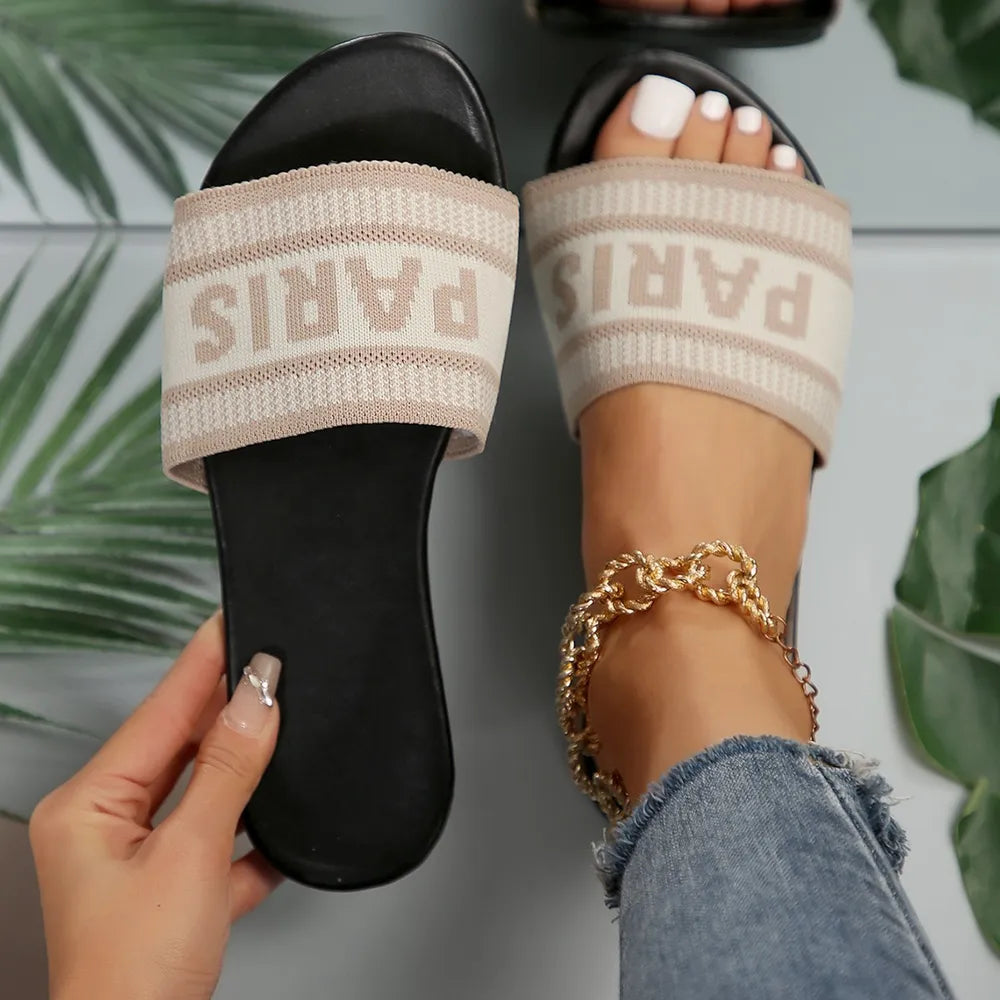 Paris Knit Band Flat Slides