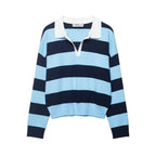 Striped Polo Collar Knit Sweater