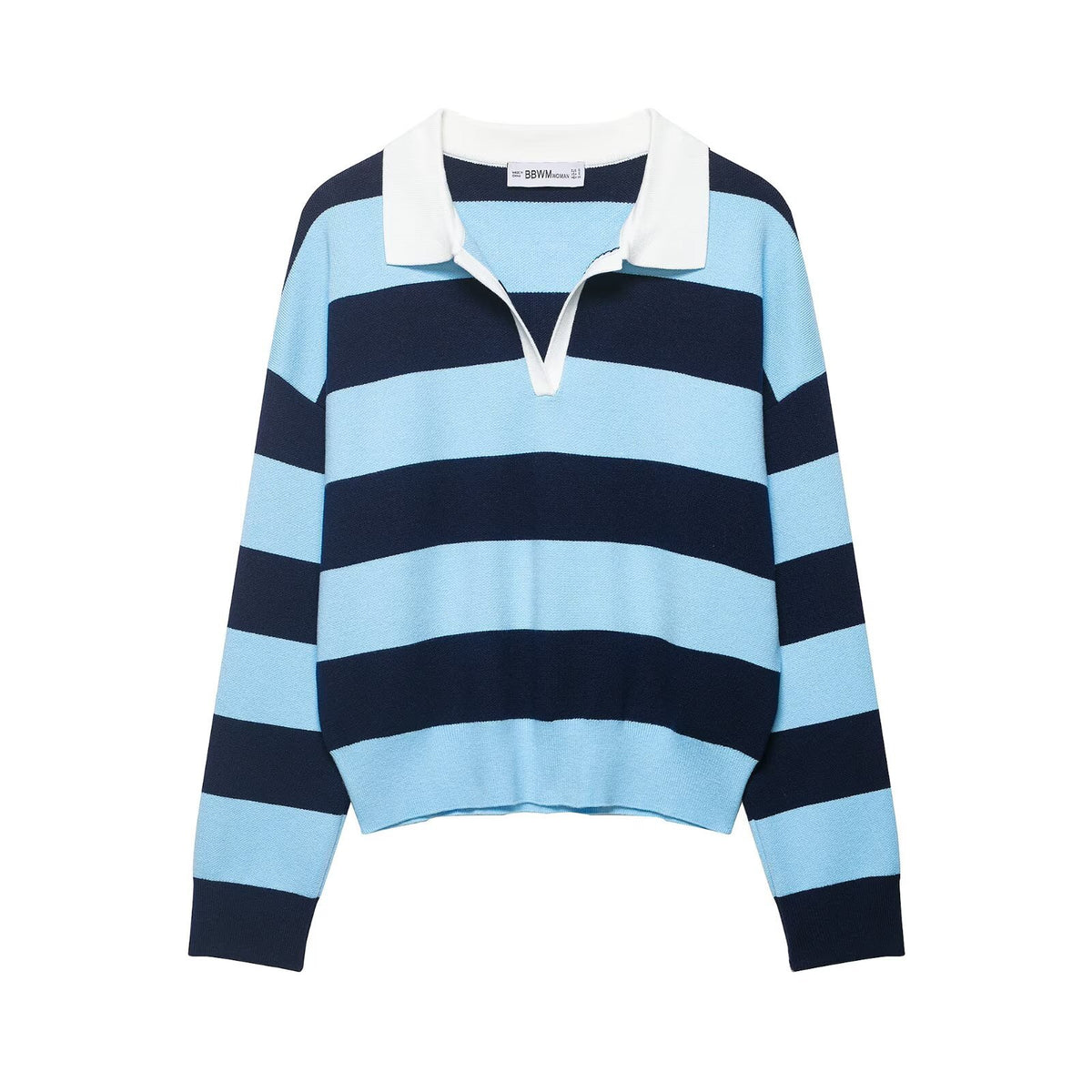 Striped Polo Collar Knit Sweater