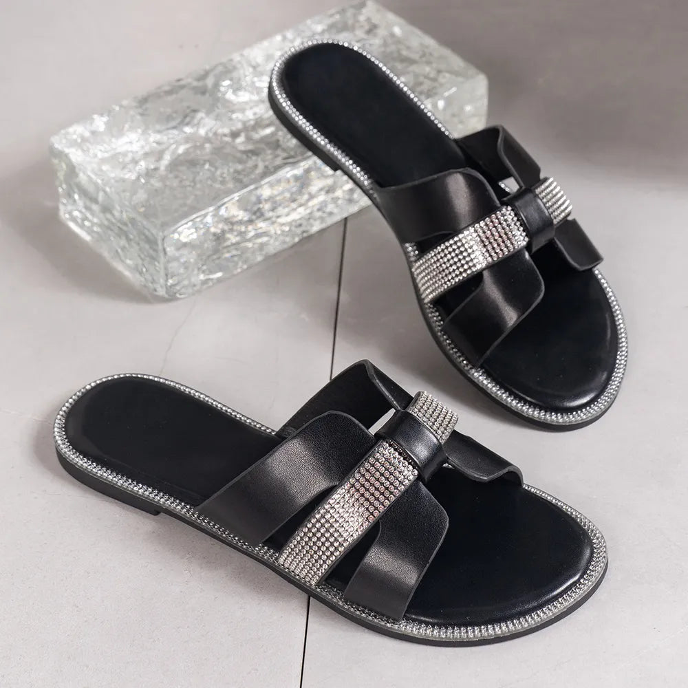 Rhinestone H-Band Flat Slides