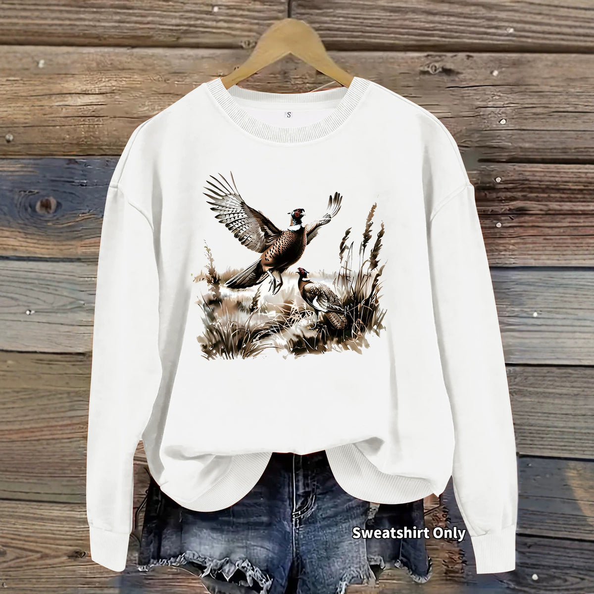 Pheasant Print Crewneck Fleece Sweatshirt