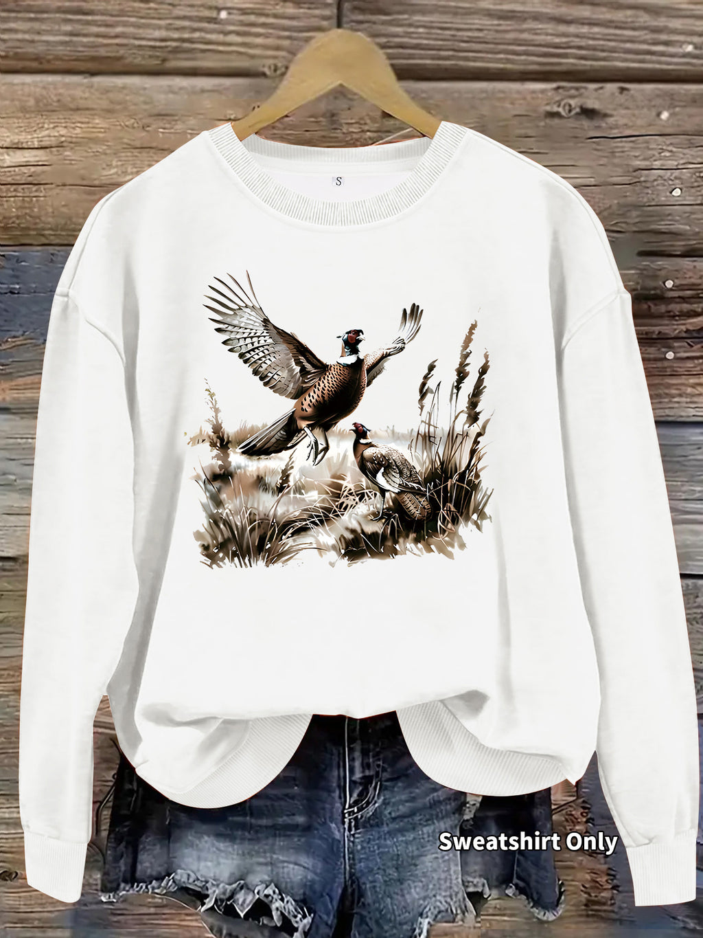 Pheasant Print Crewneck Fleece Sweatshirt