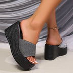 Shimmer Band Platform Wedge Slides